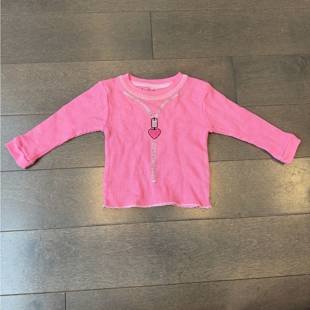Boutique Designer- Pink Heart Zip-Print Thermal Top - Kids